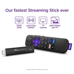 Roku Streaming Stick 4K Streaming Device 4K/HDR/Dolby Vision with Voice Remote with TV Controls: Wi-Fi, Apple Airplay