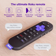 Roku Voice Remote Pro (2nd Edition) Rechargeable replacement voice remote, backlit buttons, and hands-free voice controls