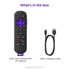Roku Voice Remote Pro (2nd Edition) Rechargeable replacement voice remote, backlit buttons, and hands-free voice controls